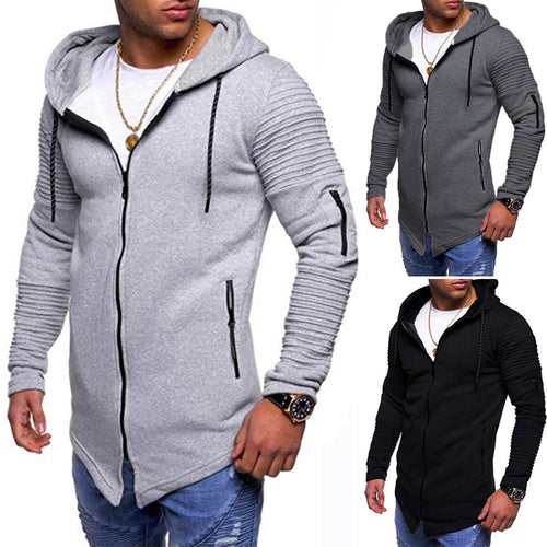Men Casual Autumn Long Sleeve Slim Zipper Solid Color Hooded Coat Tops Blouse