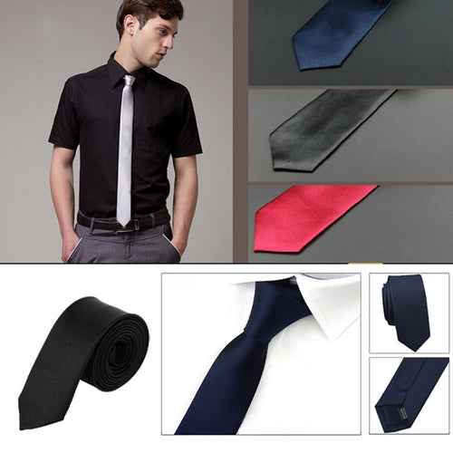 Best Classic Skinny Men's Slim Tie Solid Color Plain Silk Jacquard Woven Necktie 5cm