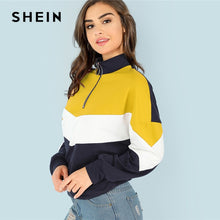 Load image into Gallery viewer, SHEIN Multicolor O-Ring Zip Front Cut and Sew Sweatshirt Casual Stand Collar Raglan Sleeve Sweatshirt Women Autumn Pullovers