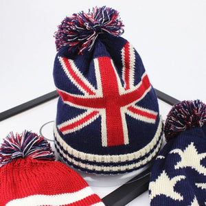 New Unisex Union Jack Flag Bobble Beanie Hat Knitted Bonnet Caps