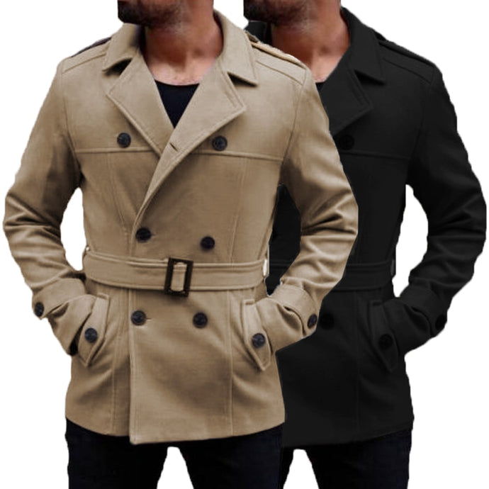 Warm Winter British Outwear Men's Trench Long Coats Wool Coat Turn-Down Collar Double Breasted Slim Fit Fashion Jackets Male