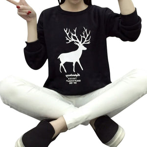 Women Long Sleeve Christmas Print Deer Casual Sweatshirt Pullover Tops Blouse